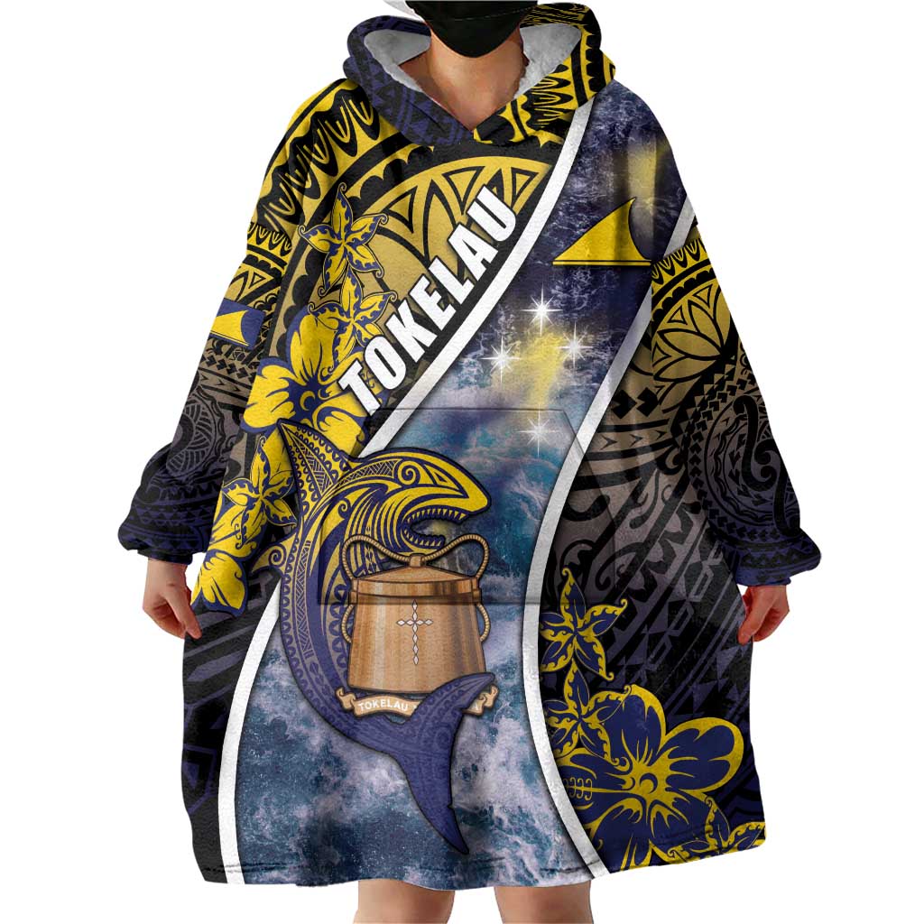 Personalised Tokelau Wearable Blanket Hoodie National Badge Waves Style