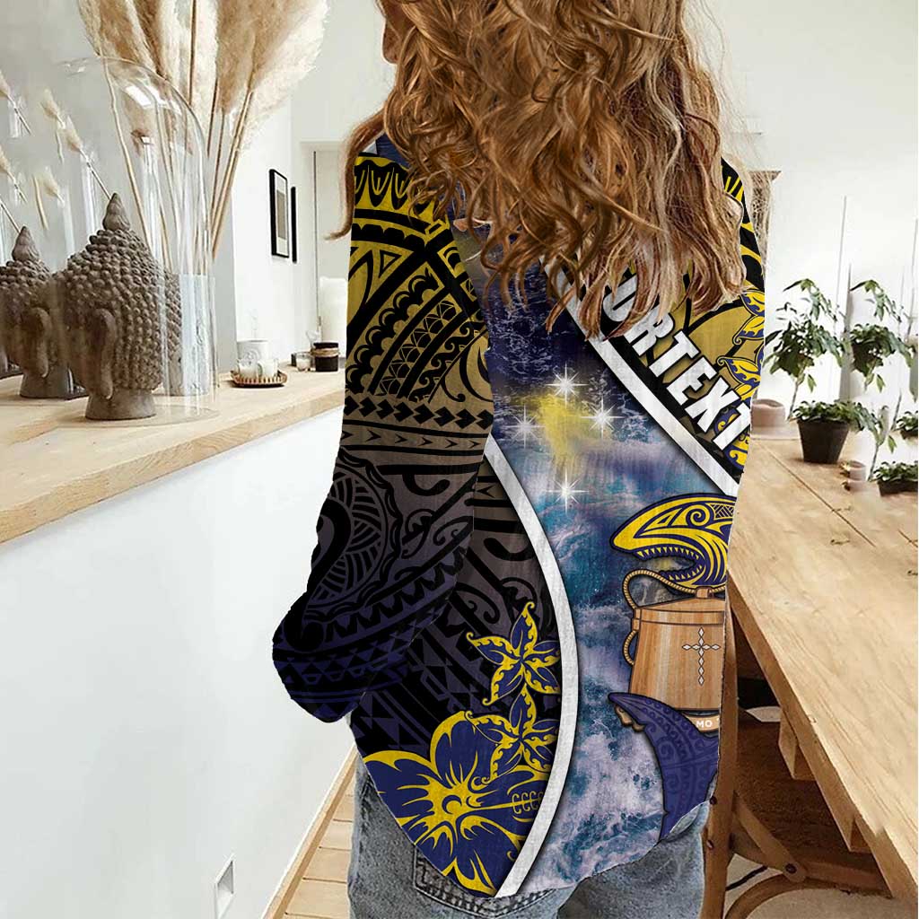 Personalised Tokelau Women Casual Shirt National Badge Waves Style