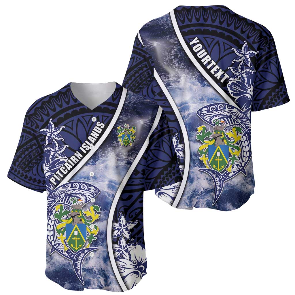 Personalised Pitcairn Islands Baseball Jersey Coat Of Arms Waves Style