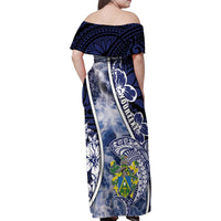 Personalised Pitcairn Islands Family Matching Off Shoulder Maxi Dress and Hawaiian Shirt Coat Of Arms Waves Style