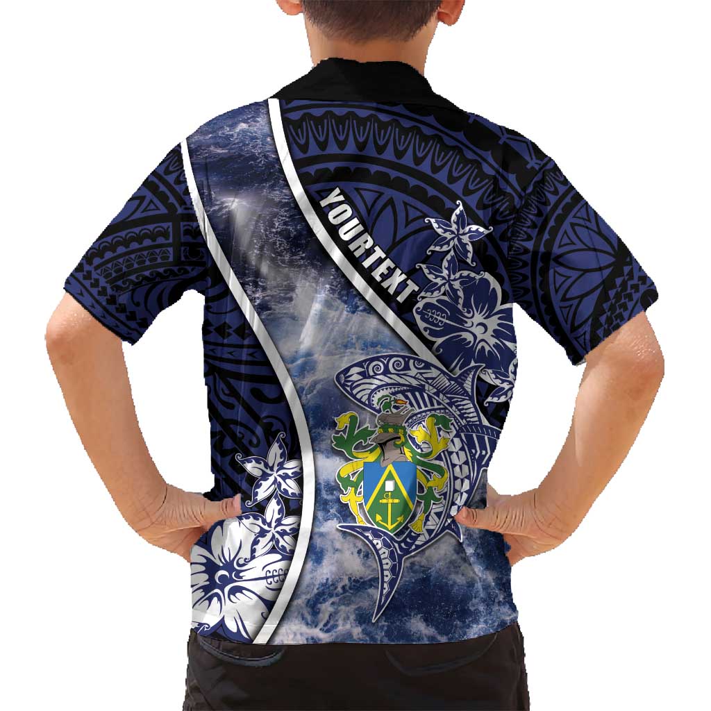 Personalised Pitcairn Islands Family Matching Off Shoulder Short Dress and Hawaiian Shirt Coat Of Arms Waves Style