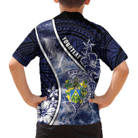 Personalised Pitcairn Islands Family Matching Off Shoulder Short Dress and Hawaiian Shirt Coat Of Arms Waves Style