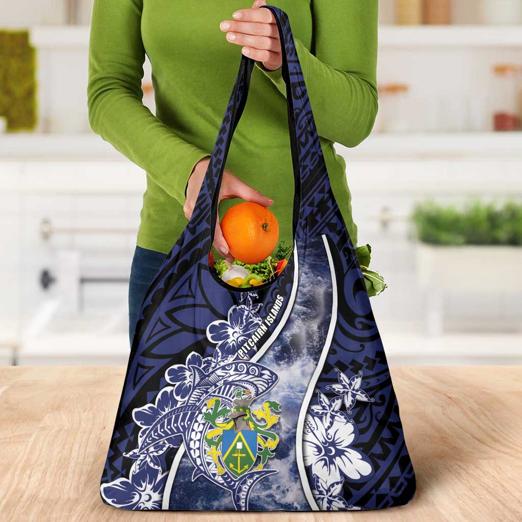 Pitcairn Islands Grocery Bag Coat Of Arms Waves Style