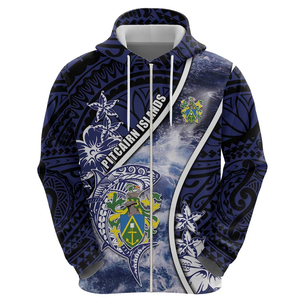 Personalised Pitcairn Islands Hoodie Coat Of Arms Waves Style