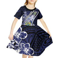 Personalised Pitcairn Islands Kid Short Sleeve Dress Coat Of Arms Waves Style DT05 - Polynesian Pride