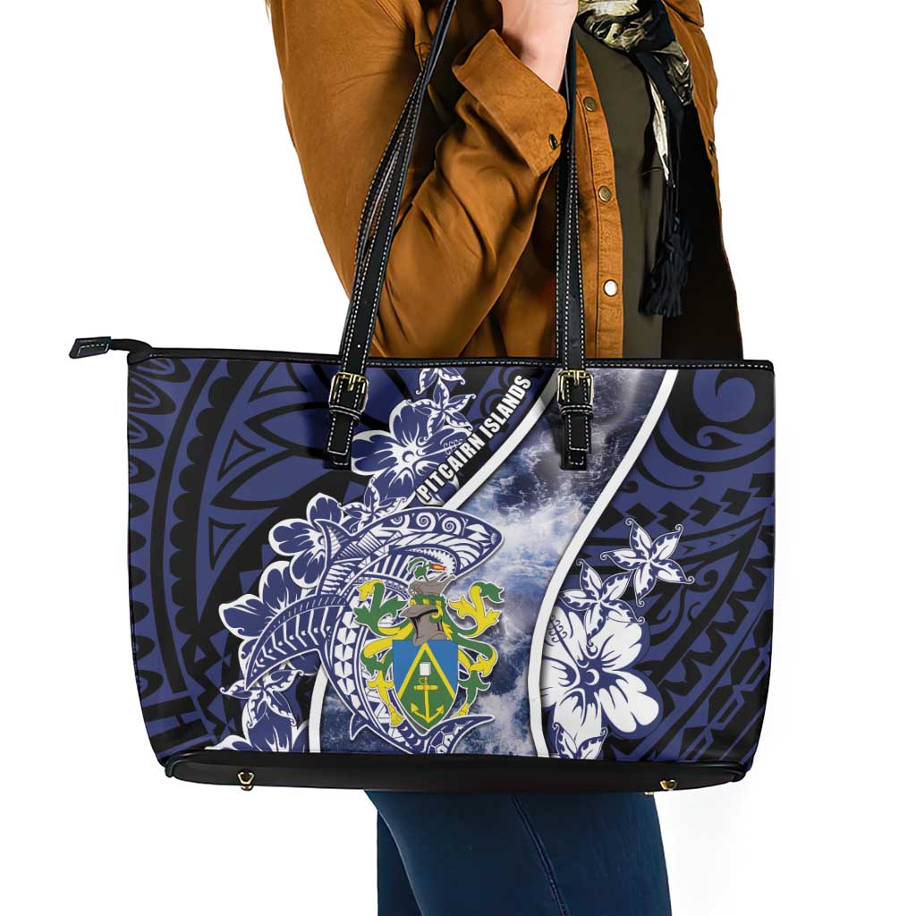 Pitcairn Islands Leather Tote Bag Coat Of Arms Waves Style
