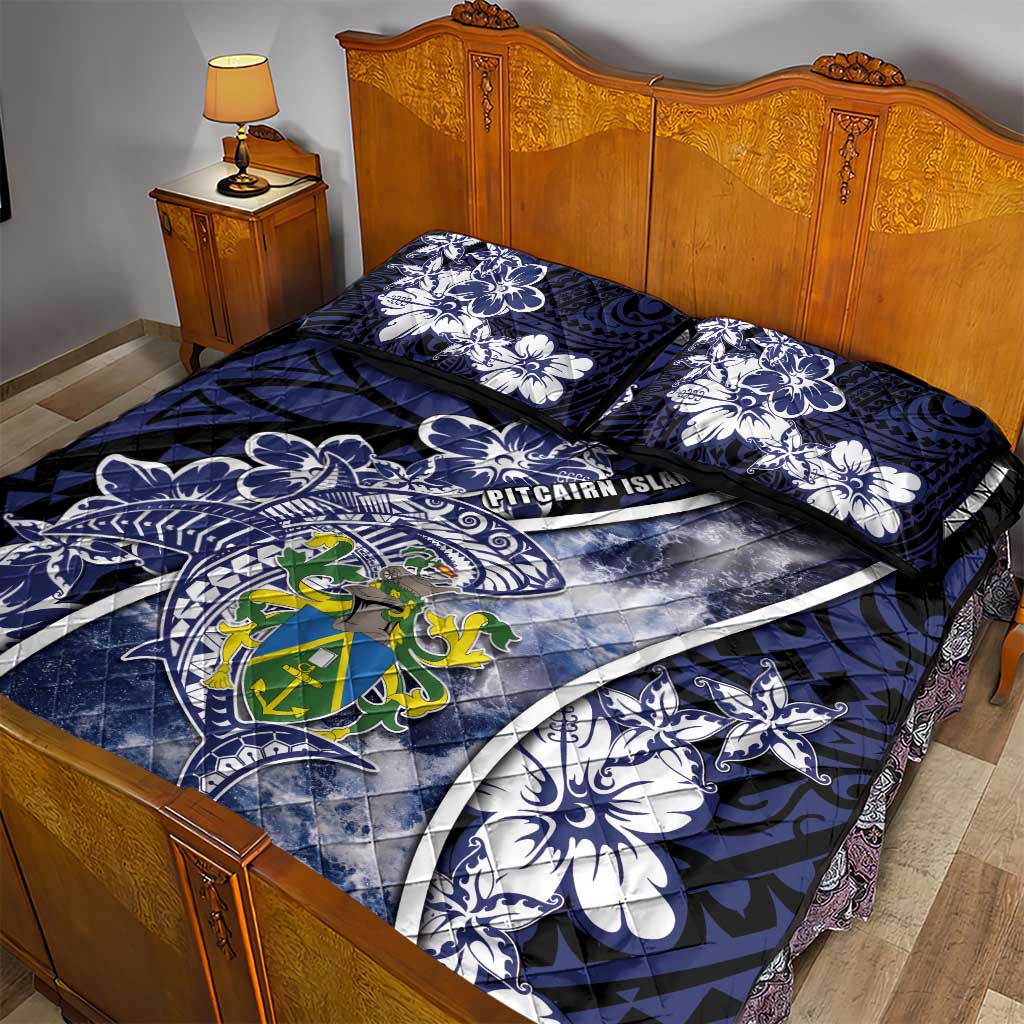 Pitcairn Islands Quilt Bed Set Coat Of Arms Waves Style