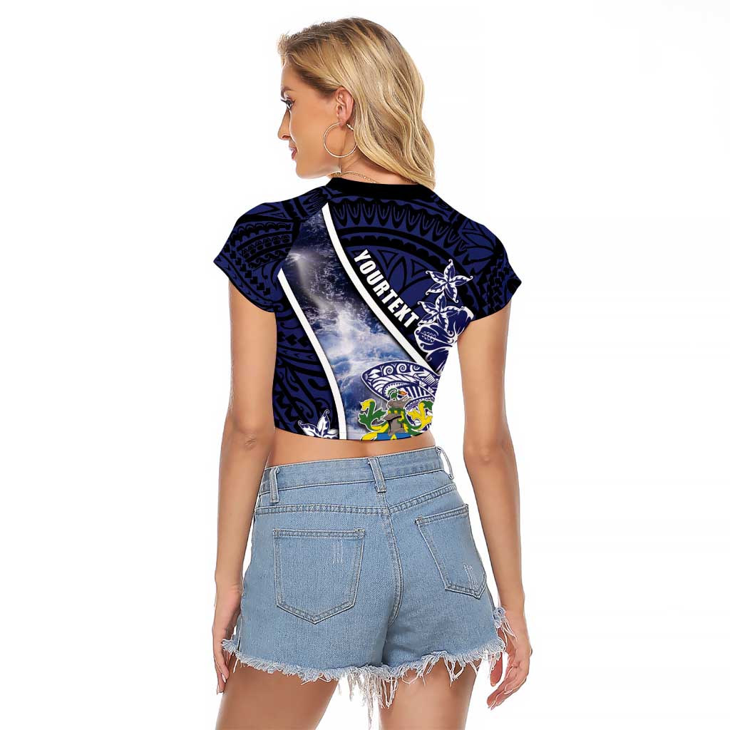 Personalised Pitcairn Islands Raglan Cropped T Shirt Coat Of Arms Waves Style DT05 - Polynesian Pride