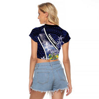 Personalised Pitcairn Islands Raglan Cropped T Shirt Coat Of Arms Waves Style DT05 - Polynesian Pride