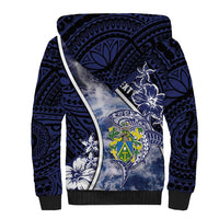 Personalised Pitcairn Islands Sherpa Hoodie Coat Of Arms Waves Style