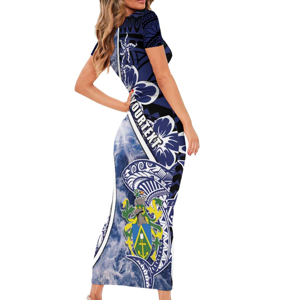 Personalised Pitcairn Islands Short Sleeve Bodycon Dress Coat Of Arms Waves Style