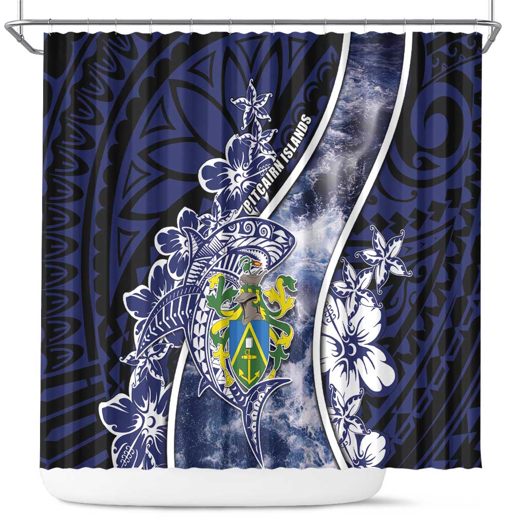 Pitcairn Islands Shower Curtain Coat Of Arms Waves Style