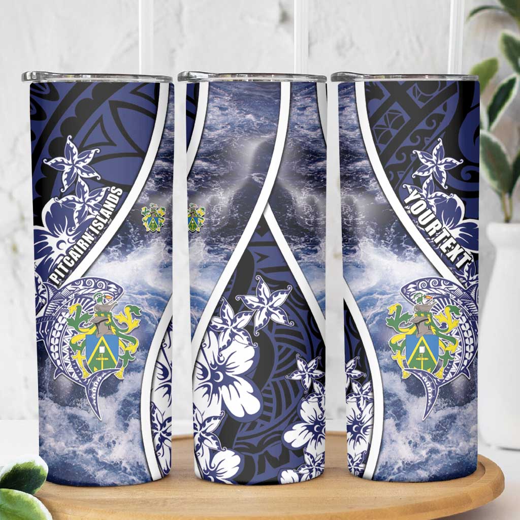 Personalised Pitcairn Islands Skinny Tumbler Coat Of Arms Waves Style