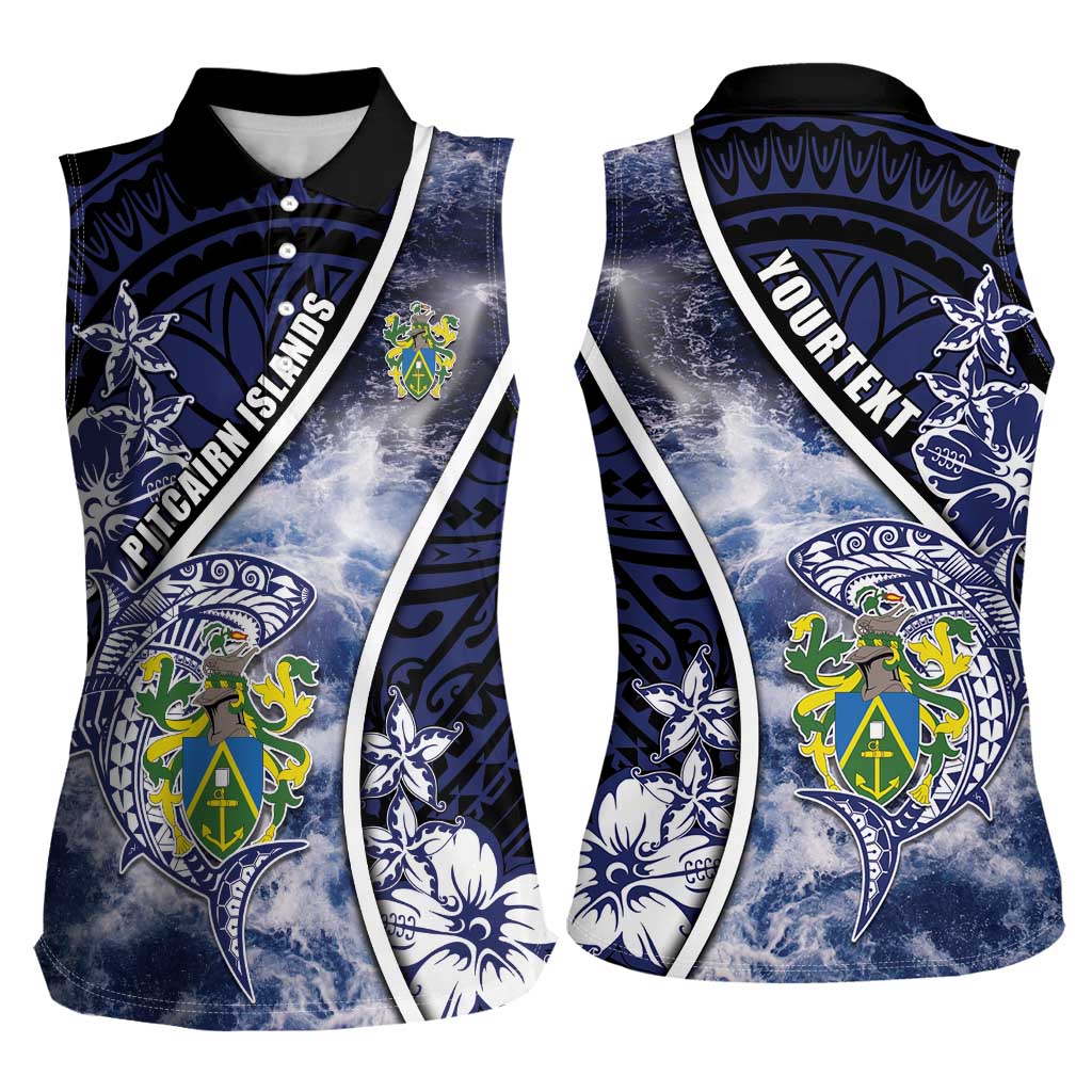 Personalised Pitcairn Islands Women Sleeveless Polo Shirt Coat Of Arms Waves Style DT05 - Polynesian Pride