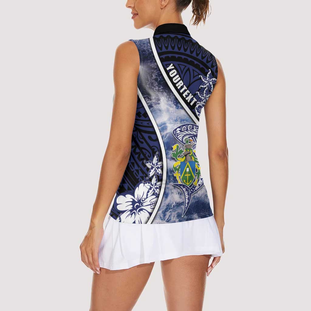 Personalised Pitcairn Islands Women Sleeveless Polo Shirt Coat Of Arms Waves Style DT05 - Polynesian Pride