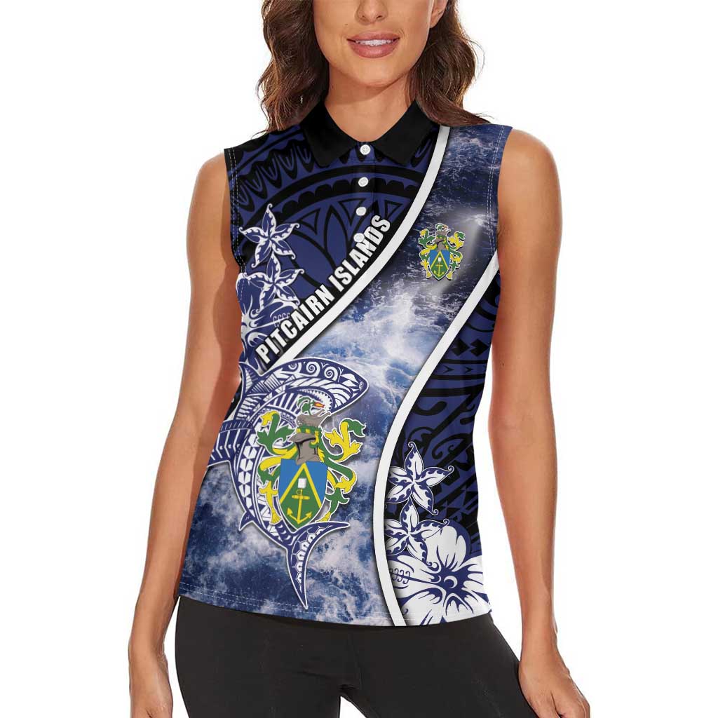 Personalised Pitcairn Islands Women Sleeveless Polo Shirt Coat Of Arms Waves Style DT05 - Polynesian Pride