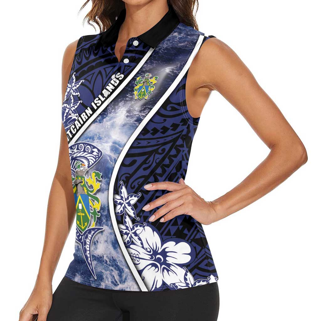Personalised Pitcairn Islands Women Sleeveless Polo Shirt Coat Of Arms Waves Style DT05 - Polynesian Pride