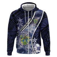 Personalised Pitcairn Islands Zip Hoodie Coat Of Arms Waves Style