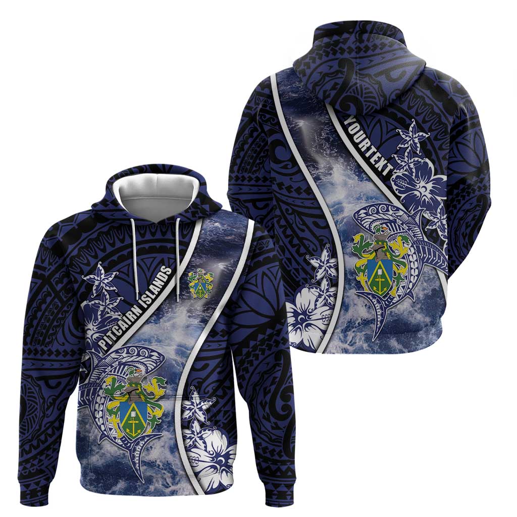 Personalised Pitcairn Islands Zip Hoodie Coat Of Arms Waves Style