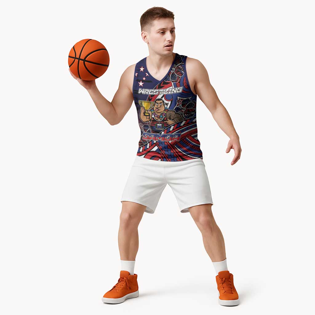Personalised Samoa Wrestling Basketball Jersey Polynesian Warrior Funny Style - Polynesian Pride