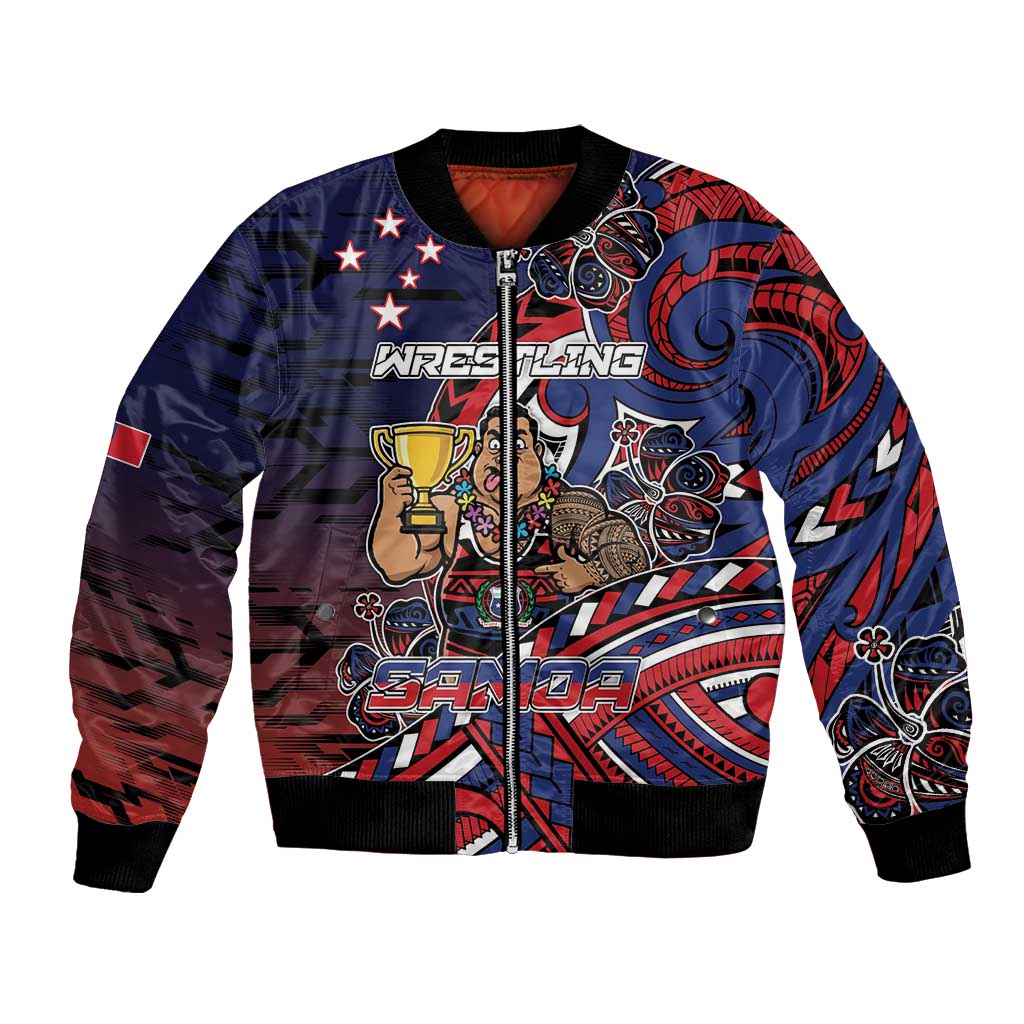 Personalised Samoa Wrestling Bomber Jacket Polynesian Warrior Funny Style DT05 Unisex Navy - Polynesian Pride