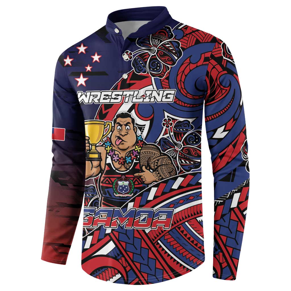 Personalised Samoa Wrestling Button Sweatshirt Polynesian Warrior Funny Style DT05 - Polynesian Pride
