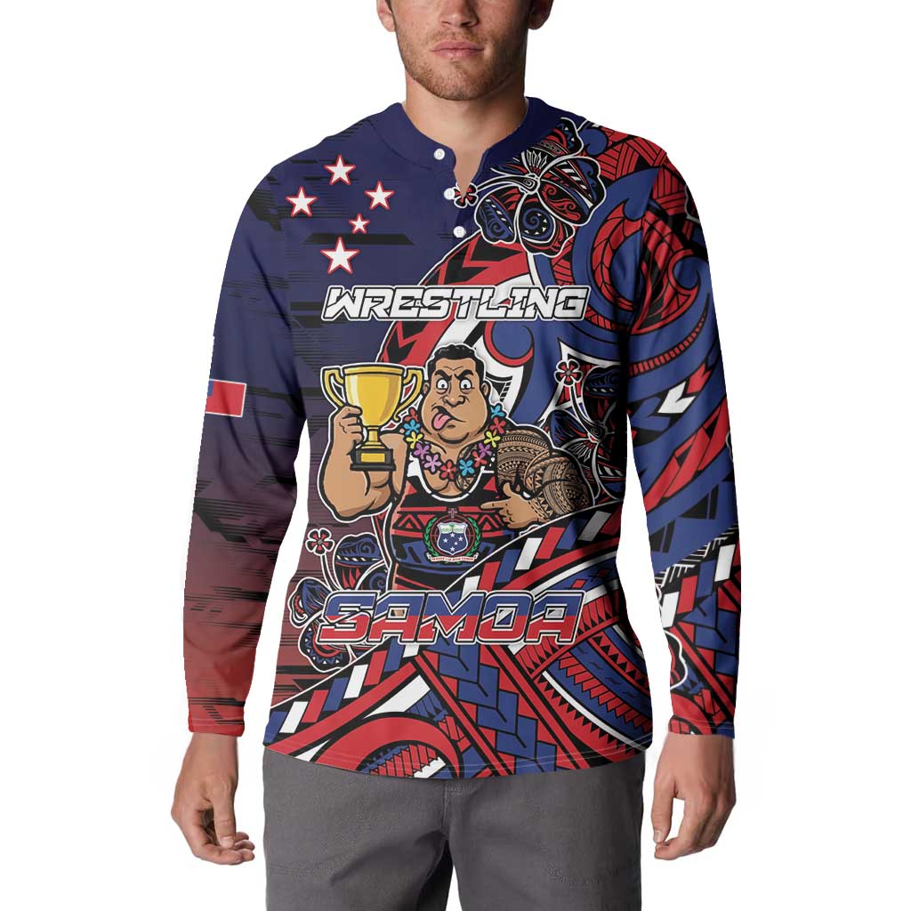 Personalised Samoa Wrestling Button Sweatshirt Polynesian Warrior Funny Style DT05 - Polynesian Pride