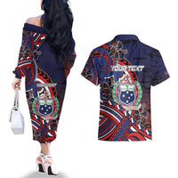 Personalised Samoa Wrestling Couples Matching Off The Shoulder Long Sleeve Dress and Hawaiian Shirt Polynesian Warrior Funny Style DT05 - Polynesian Pride