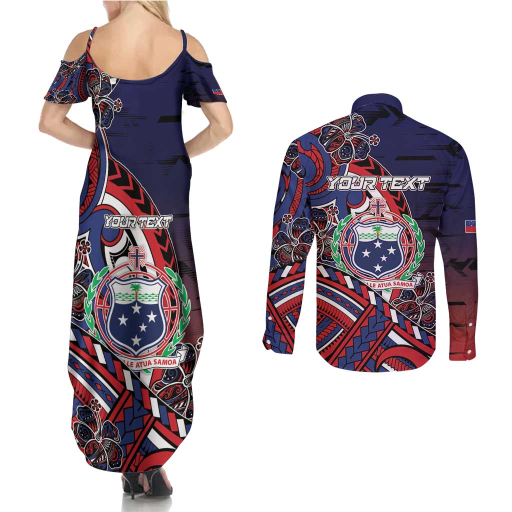 Personalised Samoa Wrestling Couples Matching Summer Maxi Dress and Long Sleeve Button Shirt Polynesian Warrior Funny Style - Polynesian Pride