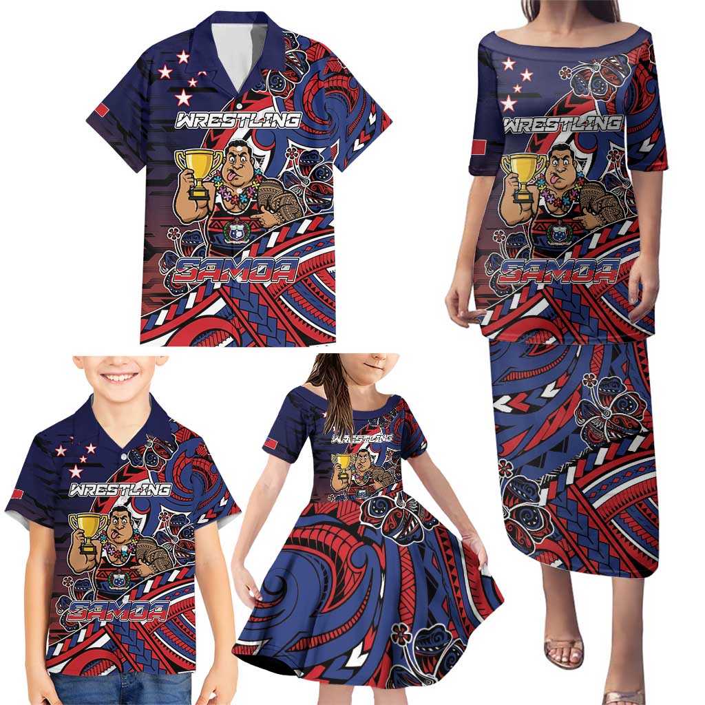 Personalised Samoa Wrestling Family Matching Puletasi and Hawaiian Shirt Polynesian Warrior Funny Style - Polynesian Pride