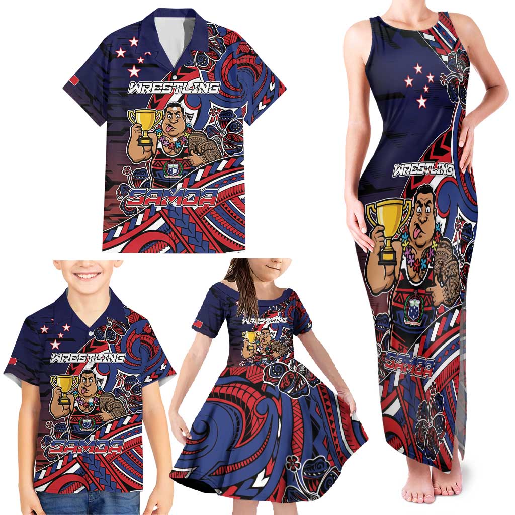 Personalised Samoa Wrestling Family Matching Tank Maxi Dress and Hawaiian Shirt Polynesian Warrior Funny Style DT05 - Polynesian Pride