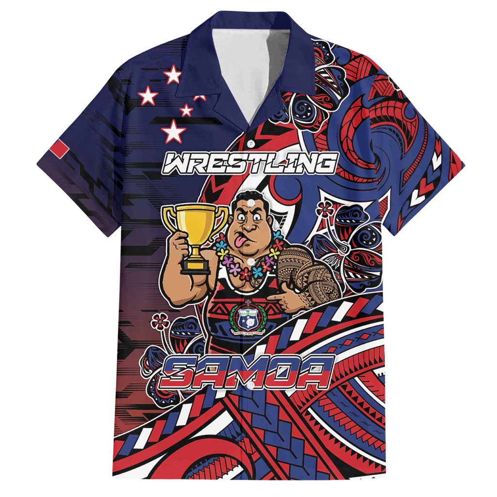 Personalised Samoa Wrestling Family Matching Tank Maxi Dress and Hawaiian Shirt Polynesian Warrior Funny Style DT05 Dad's Shirt - Short Sleeve Navy - Polynesian Pride