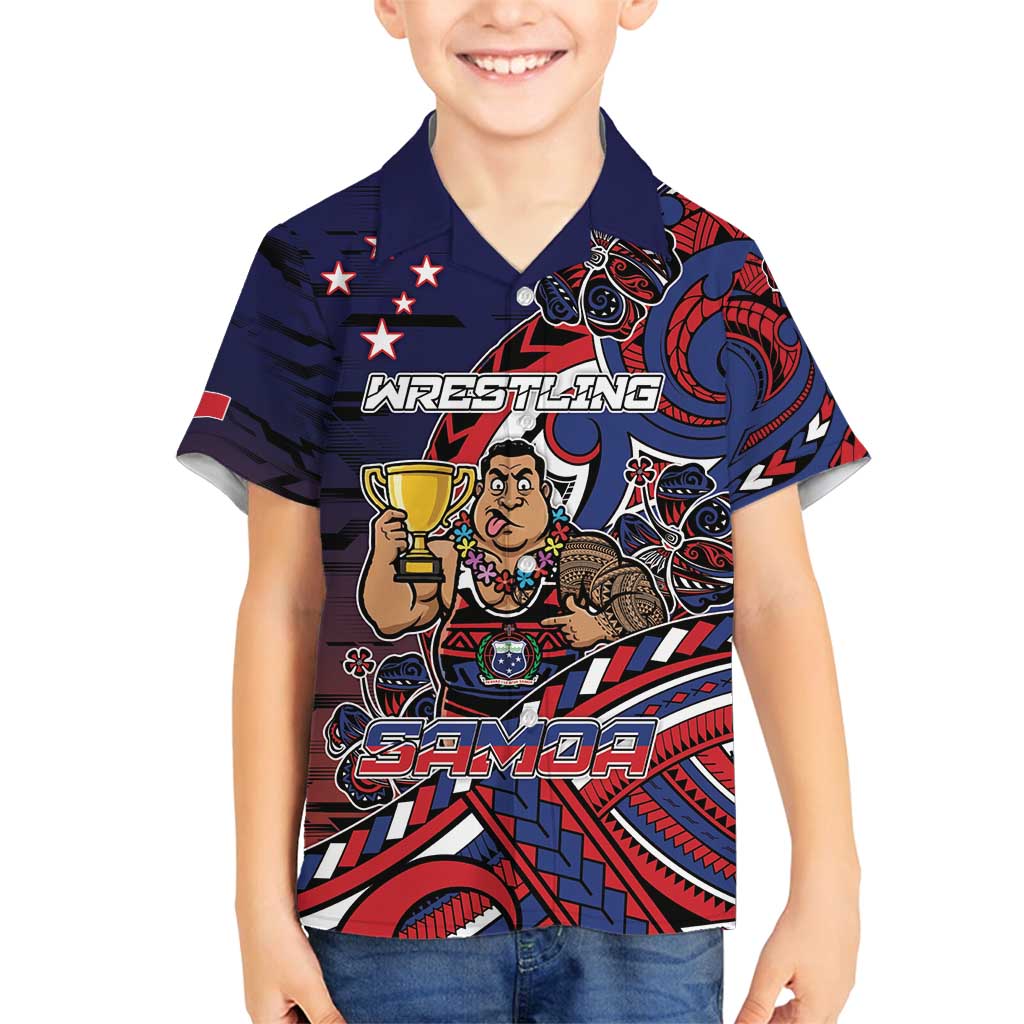 Personalised Samoa Wrestling Family Matching Tank Maxi Dress and Hawaiian Shirt Polynesian Warrior Funny Style DT05 Son's Shirt Navy - Polynesian Pride