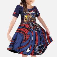 Personalised Samoa Wrestling Kid Short Sleeve Dress Polynesian Warrior Funny Style - Polynesian Pride