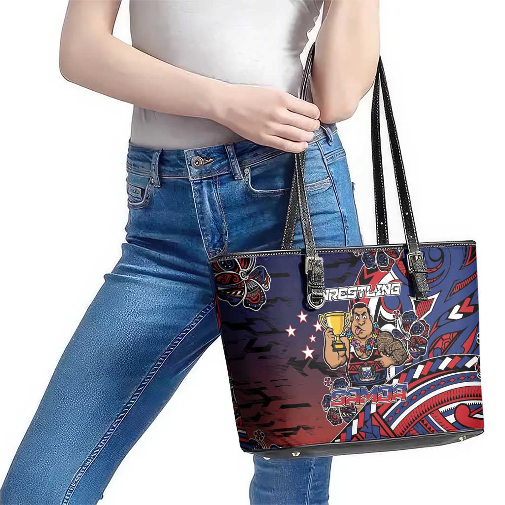 Samoa Wrestling Leather Tote Bag Polynesian Warrior Funny Style - Polynesian Pride