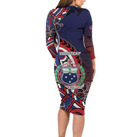 Personalised Samoa Wrestling Long Sleeve Bodycon Dress Polynesian Warrior Funny Style - Polynesian Pride