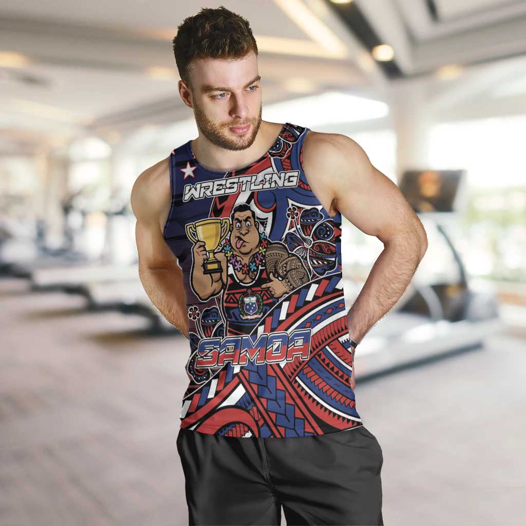 Personalised Samoa Wrestling Men Tank Top Polynesian Warrior Funny Style DT05 Navy - Polynesian Pride