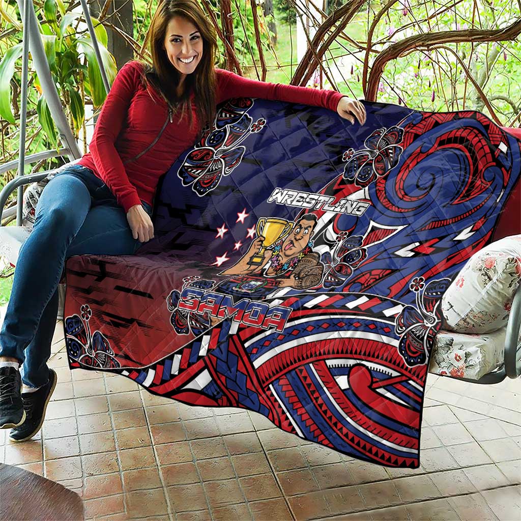 Samoa Wrestling Quilt Polynesian Warrior Funny Style - Polynesian Pride