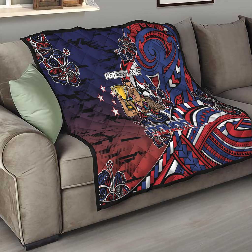Samoa Wrestling Quilt Polynesian Warrior Funny Style - Polynesian Pride