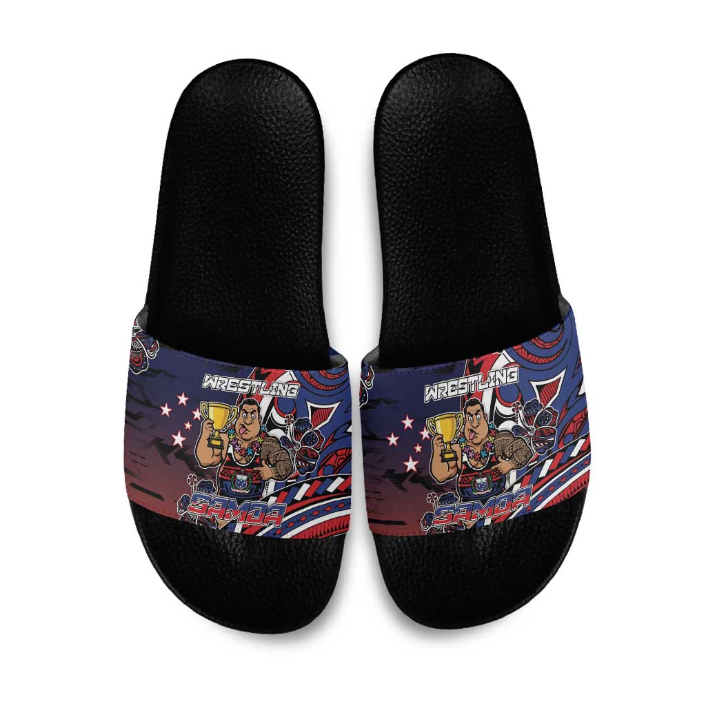 Samoa Wrestling Slide Sandals Polynesian Warrior Funny Style DT05 Navy - Polynesian Pride