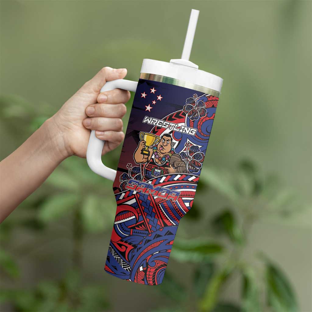 Personalised Samoa Wrestling Tumbler With Handle Polynesian Warrior Funny Style - Polynesian Pride