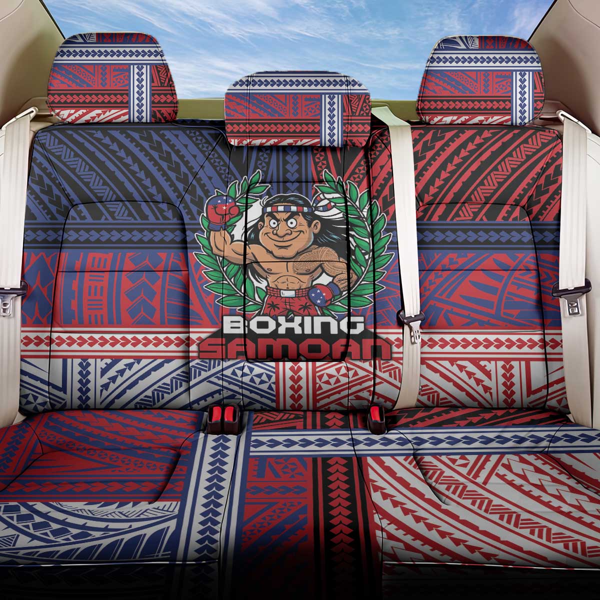 Samoa Boxing Back Car Seat Cover Samoan Boxer Funny Style DT05 One Size Red - Polynesian Pride