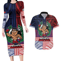 Personalised Samoa Boxing Couples Matching Long Sleeve Bodycon Dress and Hawaiian Shirt Samoan Boxer Funny Style - Polynesian Pride