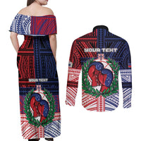 Personalised Samoa Boxing Couples Matching Off Shoulder Maxi Dress and Long Sleeve Button Shirt Samoan Boxer Funny Style - Polynesian Pride
