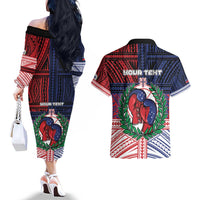 Personalised Samoa Boxing Couples Matching Off The Shoulder Long Sleeve Dress and Hawaiian Shirt Samoan Boxer Funny Style - Polynesian Pride