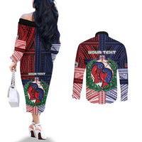 Personalised Samoa Boxing Couples Matching Off The Shoulder Long Sleeve Dress and Long Sleeve Button Shirt Samoan Boxer Funny Style - Polynesian Pride