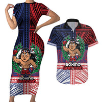 Personalised Samoa Boxing Couples Matching Short Sleeve Bodycon Dress and Hawaiian Shirt Samoan Boxer Funny Style DT05 Red - Polynesian Pride