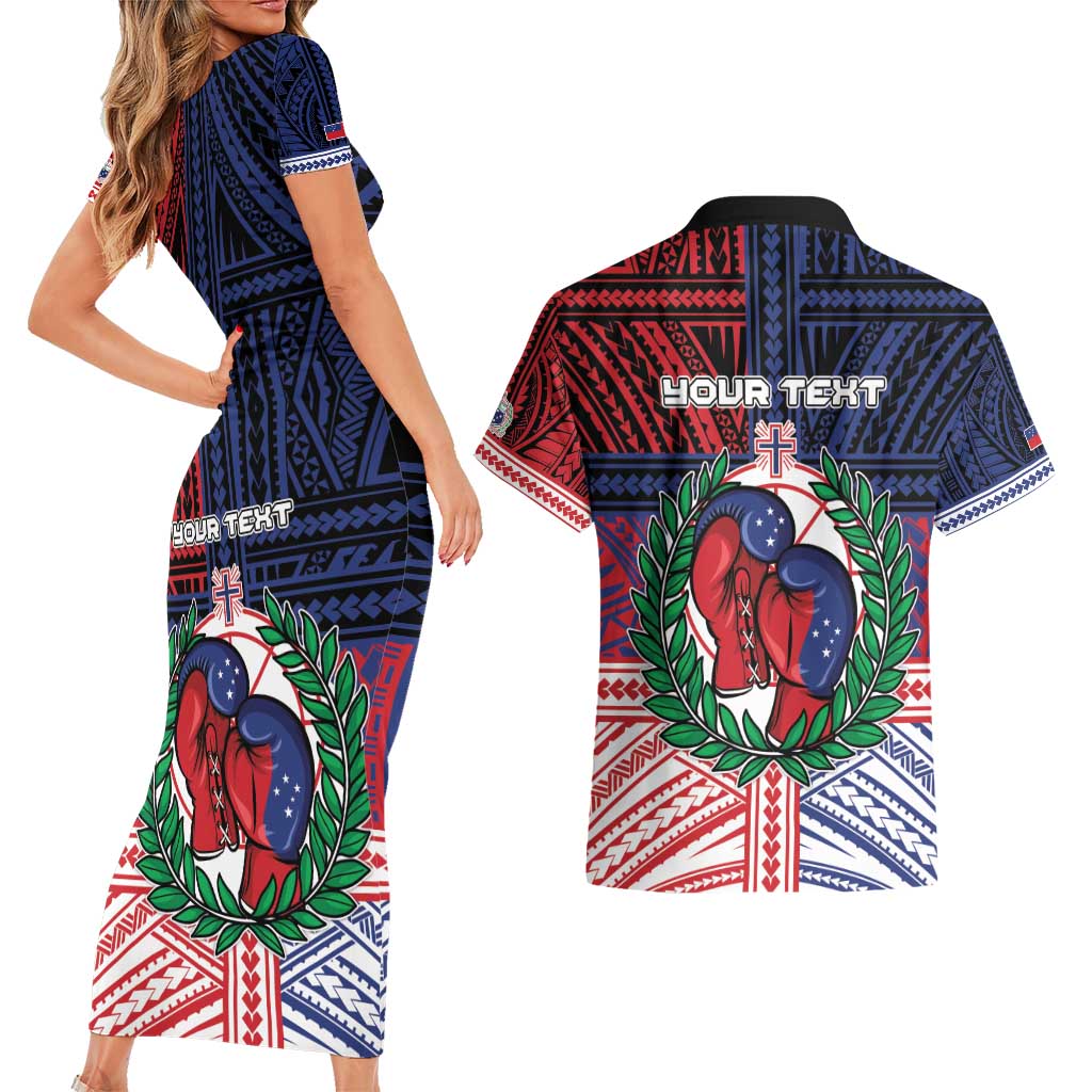 Personalised Samoa Boxing Couples Matching Short Sleeve Bodycon Dress and Hawaiian Shirt Samoan Boxer Funny Style DT05 - Polynesian Pride
