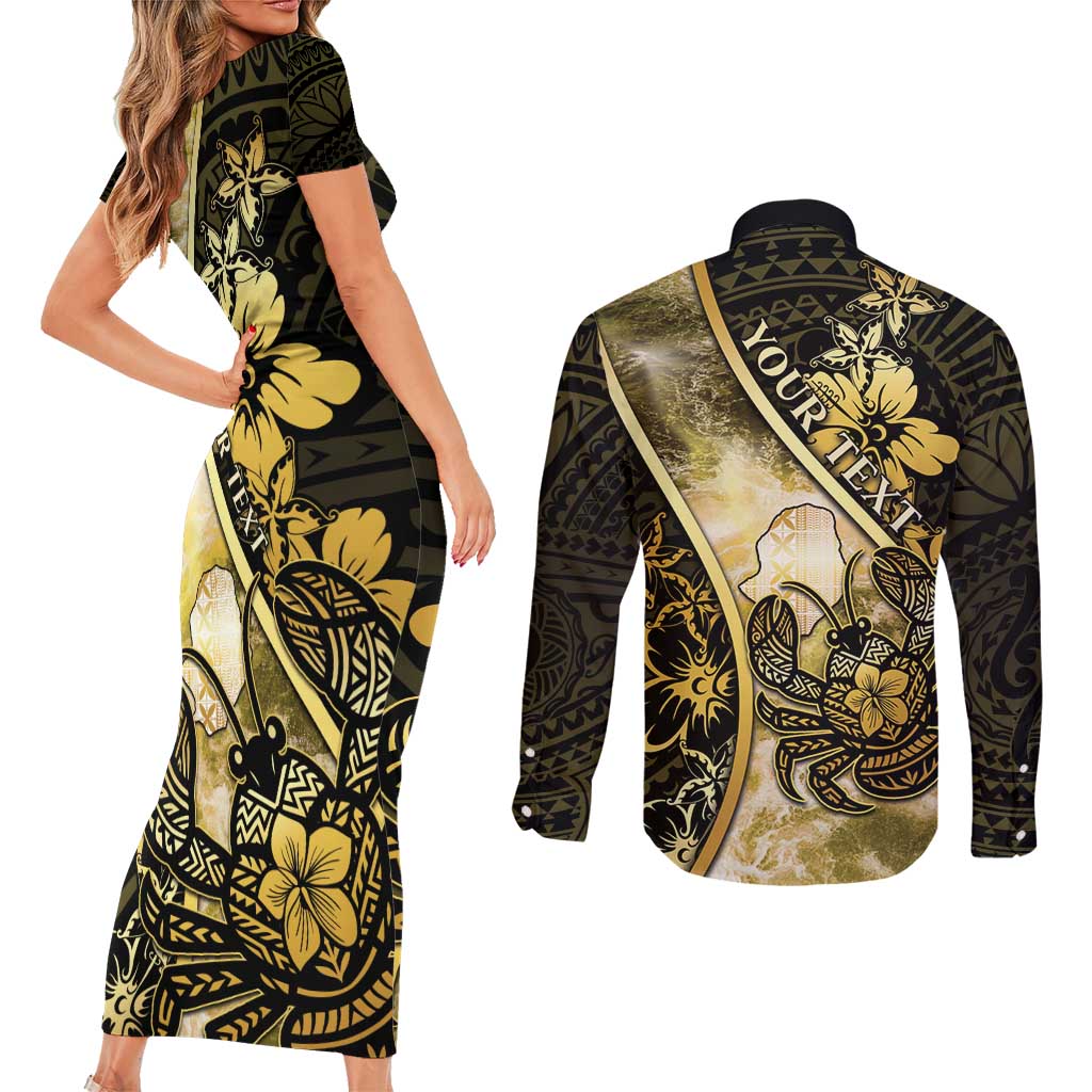 Personalised Niue Couples Matching Short Sleeve Bodycon Dress and Long Sleeve Button Shirt Niuean Crab Waves Style