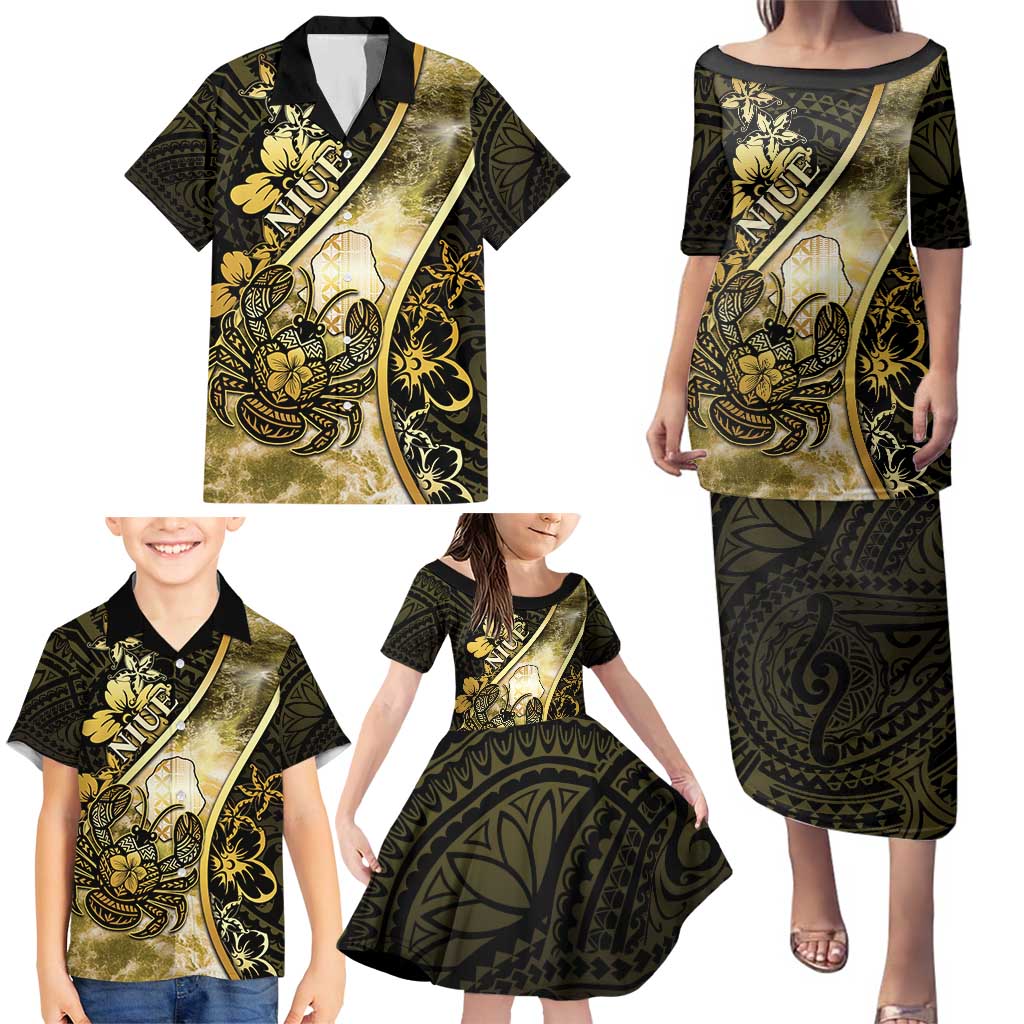 Personalised Niue Family Matching Puletasi and Hawaiian Shirt Niuean Crab Waves Style
